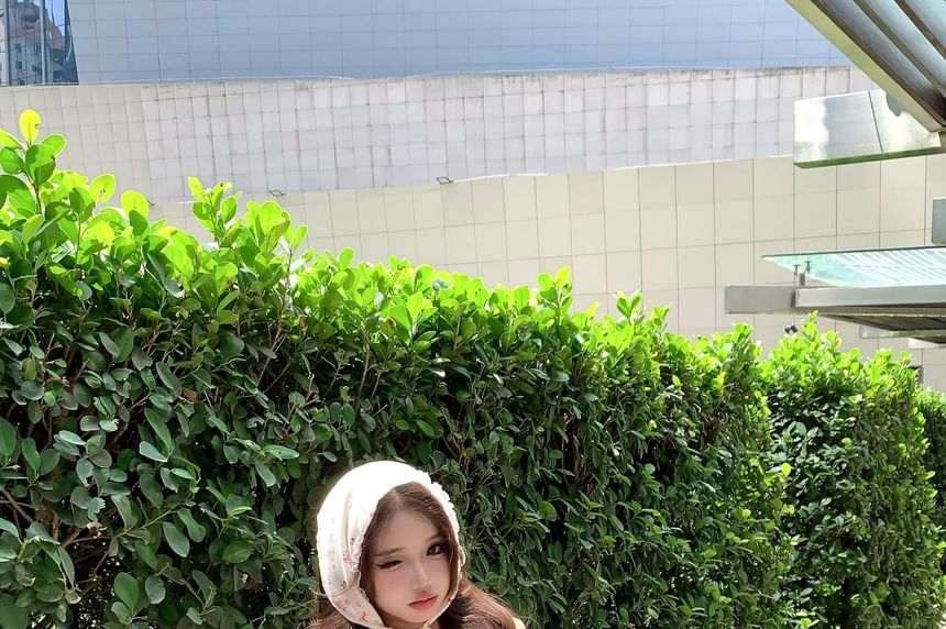 Frill Floral Bow Skirt Elastic A-Line Waist Plain / Top Mini Print Camisole Panel Crop Tiered