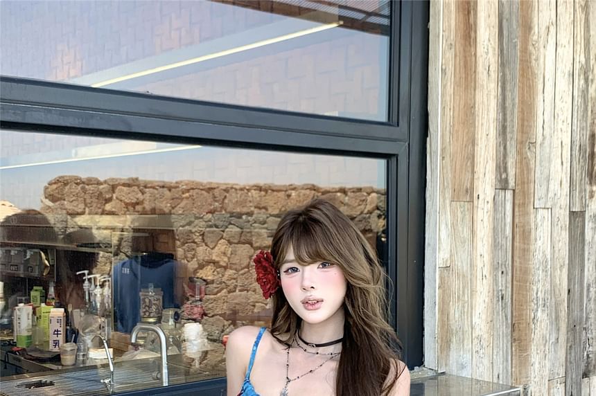 Top Floral Print Tie-Up Asymmetrical Cami