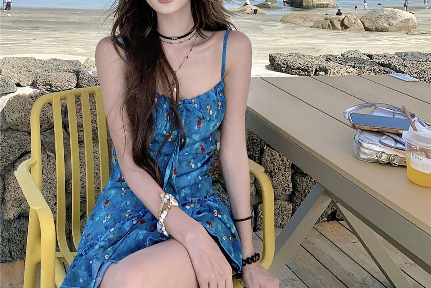 Top Floral Print Tie-Up Asymmetrical Cami