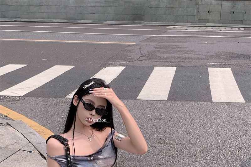 Print Cowl Butterfly Sleeveless A-Line Neck Mini Dress