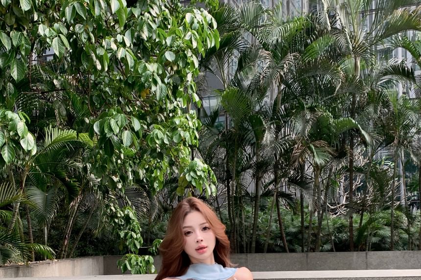 Skirt Tiered Mini Camisole / Ruffle Waist Plain Top High A-Line Crop