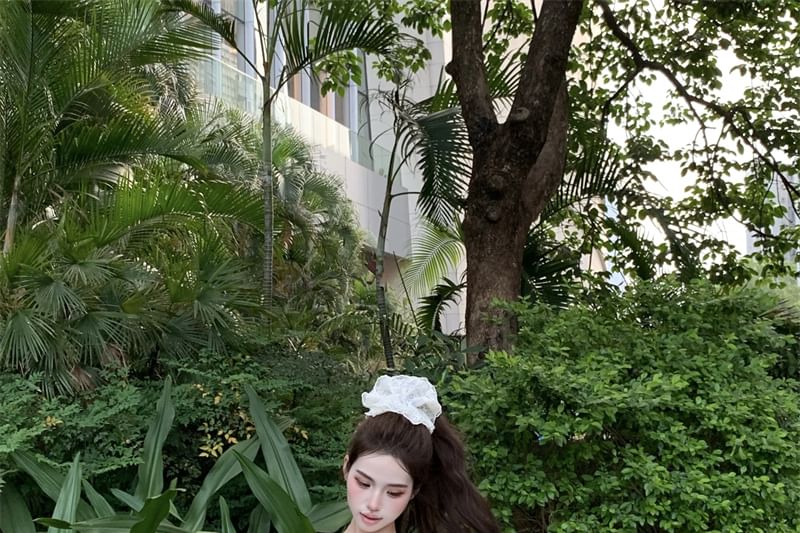 A-Line Mini Drawstring Skirt Plain / Top One Waist Sleeveless Shoulder Tie-Up