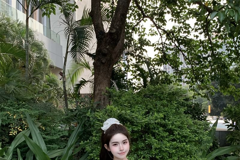 A-Line Mini Drawstring Skirt Plain / Top One Waist Sleeveless Shoulder Tie-Up