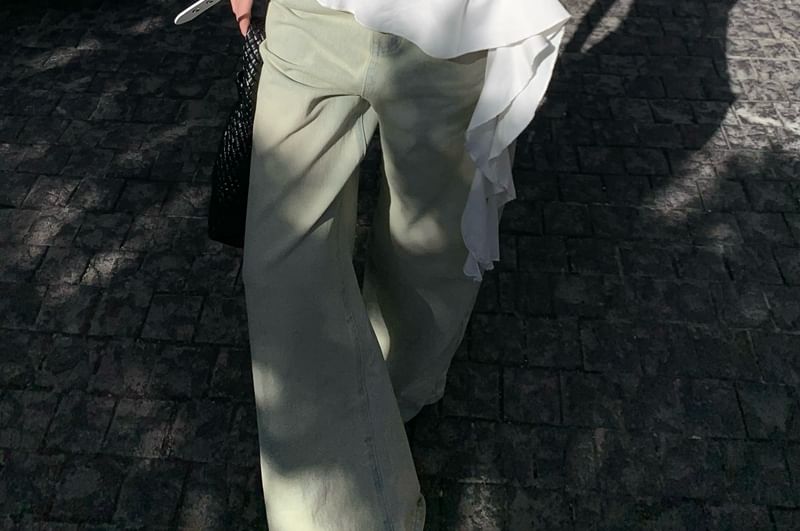 Plain Top Halter Asymmetrical Ruffle