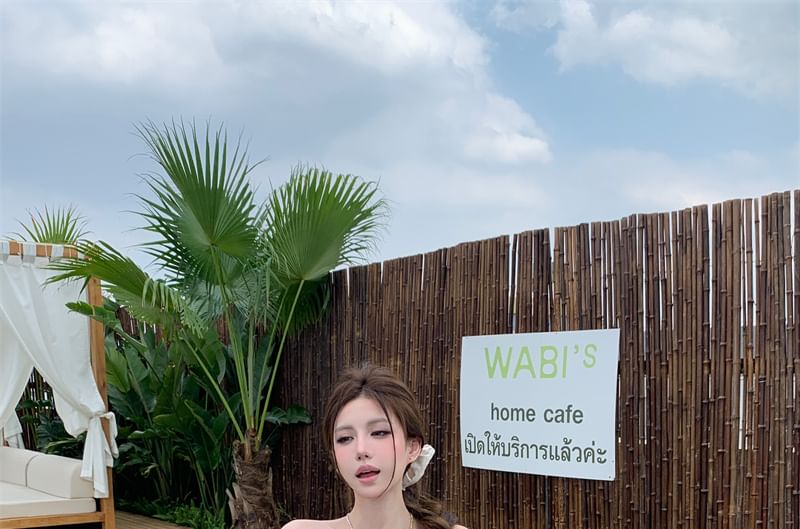 Tube Waist Plain Balloon Bow / Skirt Top Plaid A-Line Drawstring Mini