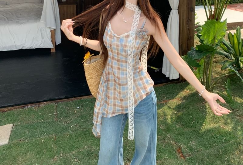 Top Asymmetrical Camisole Plaid