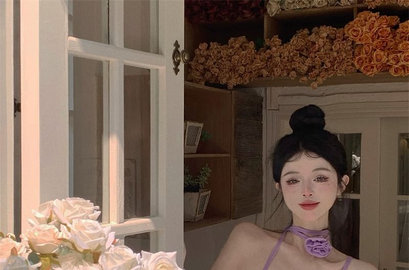 Spaghetti Mini Plain A-Line Dress Ruched Strap Ruffle