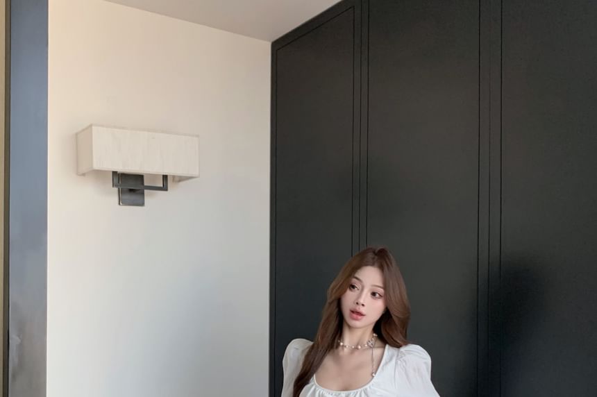 High / Rise Blouse Maxi Plain A-Line Neck Sleeveless Frill Skirt Crop Bow Scoop