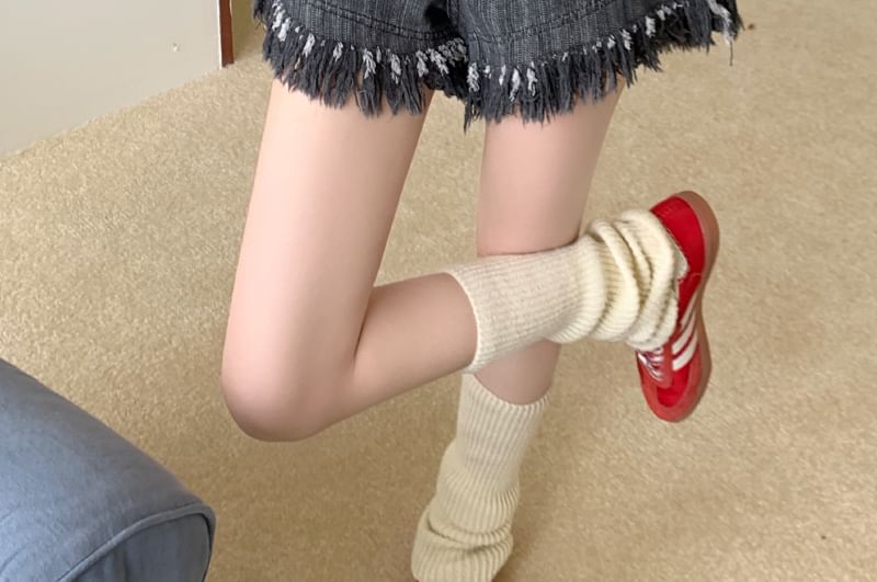 Denim Washed High Fringe Waist Shorts