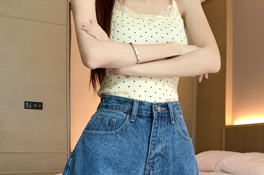 Shorts Dotted High Waist Denim Washed