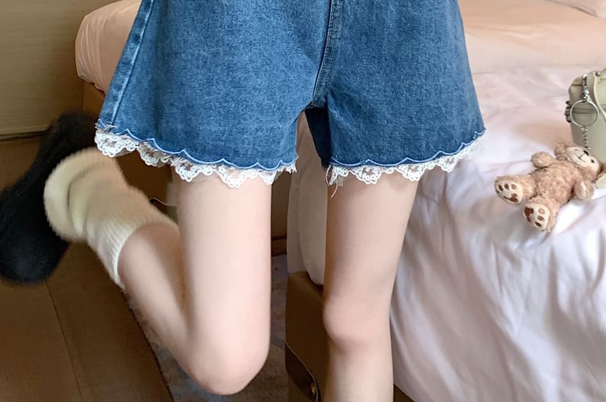 Shorts Dotted High Waist Denim Washed