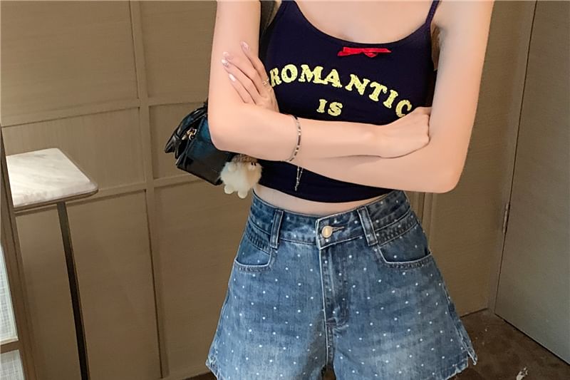 Shorts Dotted High Waist Denim Washed