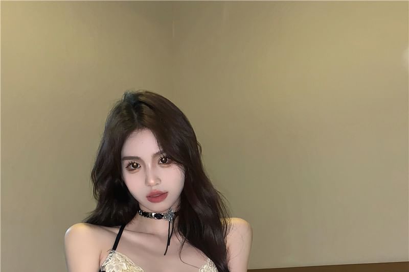 Camisole Mesh Bow Top Lace Panel