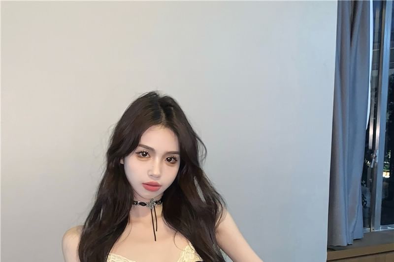 Camisole Mesh Bow Top Lace Panel