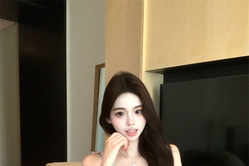 Sleeveless A-Line Ruffle Floral Mini V-Neck Print Dress