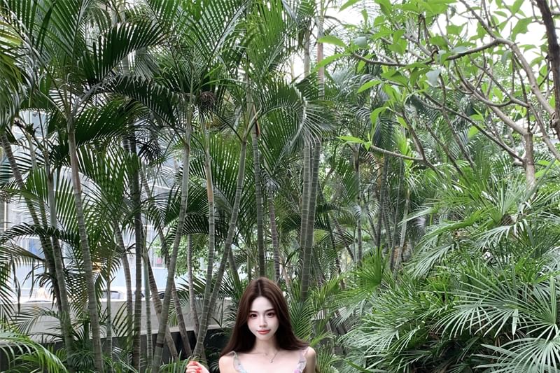 Sleeveless A-Line Ruffle Floral Mini V-Neck Print Dress