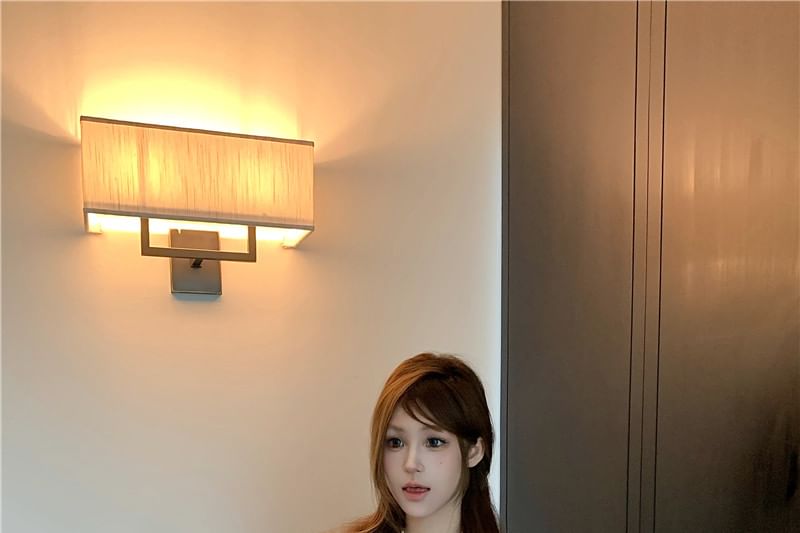 Stand Sleeve / Shorts Collar Plain Frill Cap Waist High Bow Blouse