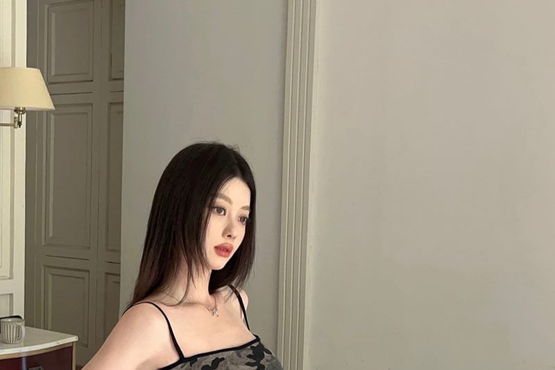 Spaghetti Camouflage Mini Strap Sheath Dress