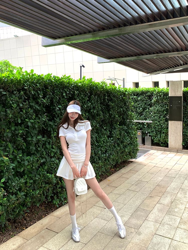 A-Line Dress Mini Sleeve Ruched Short Plain Polo