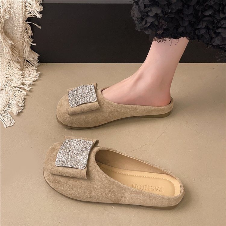 Mules Flat Round Toe Rhinestone