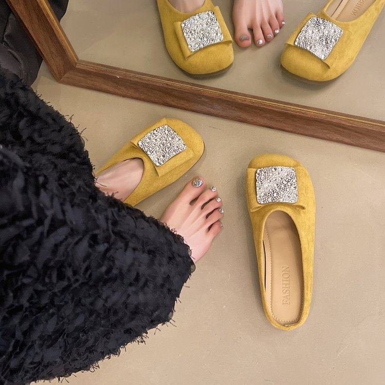 Mules Flat Round Toe Rhinestone