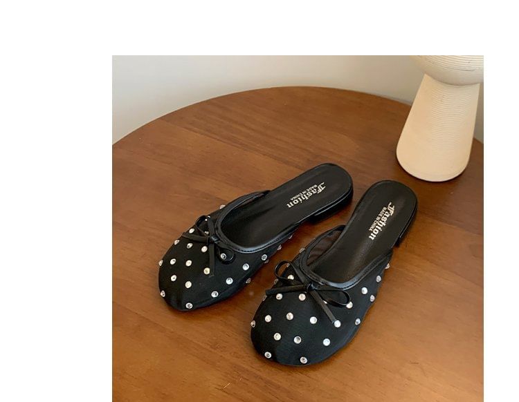Rhinestone Bow Mules Mesh