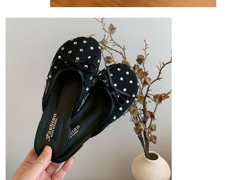 Rhinestone Bow Mules Mesh