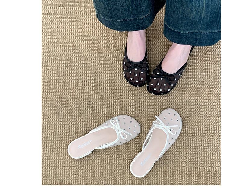 Rhinestone Bow Mules Mesh