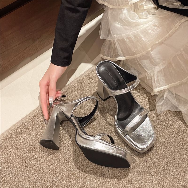 Chunky Heel Slide Sandals