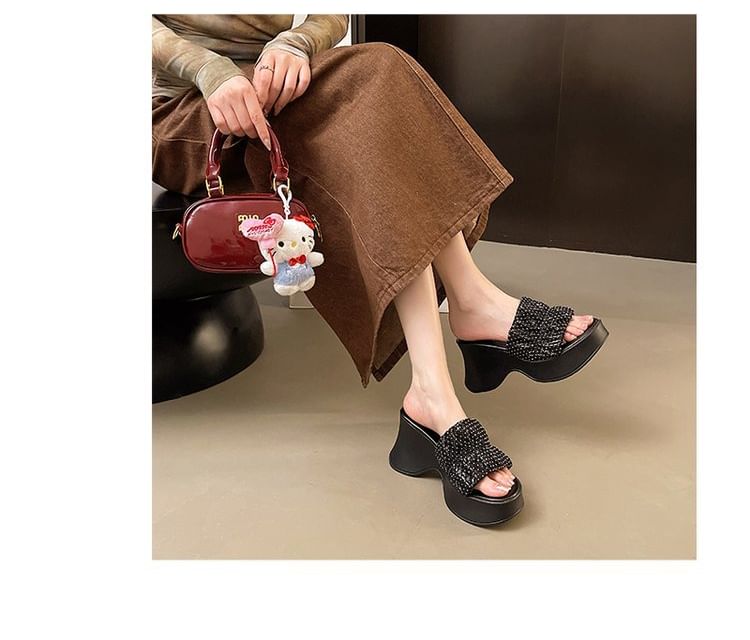 Wedge Platform Slide Rhinestone Sandals Heel