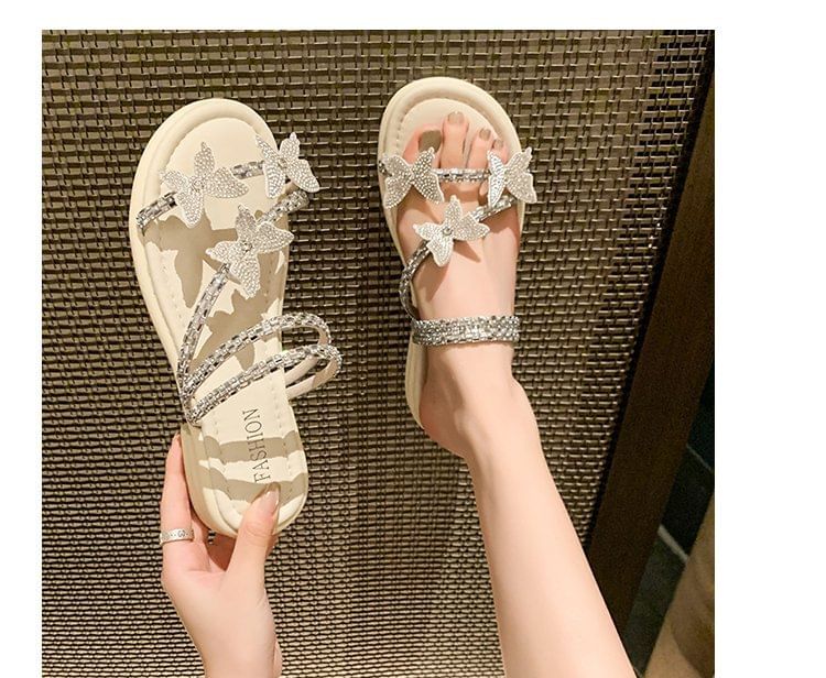 Butterfly Strappy Rhinestone Slide Sandals