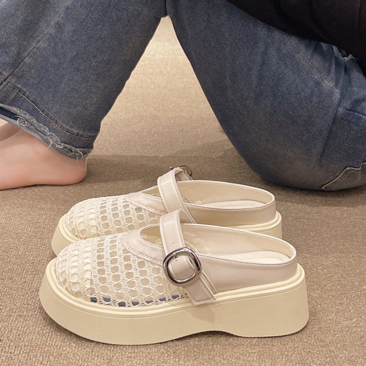 Platform Mules Mary Jane Cutout