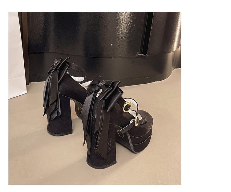 Jane Mary Embroidered Chunky Platform Shoes Bow Heel