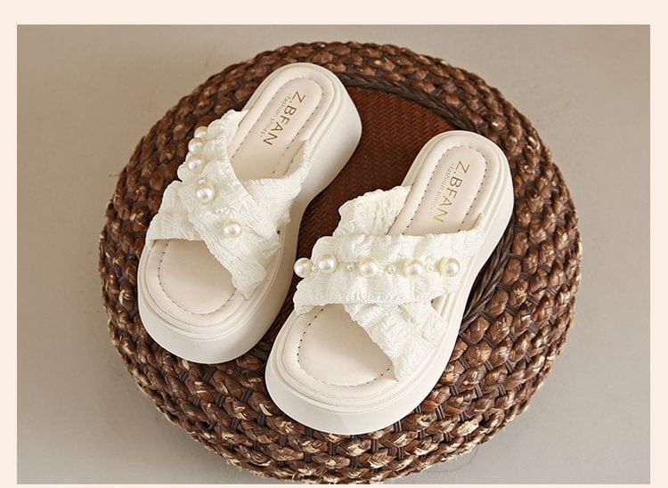 Platform Pearl Sandals Cross Slide Criss Faux