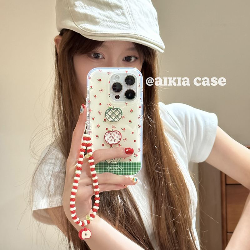 / Floral Case Set Strap Print Apple Beaded Phone