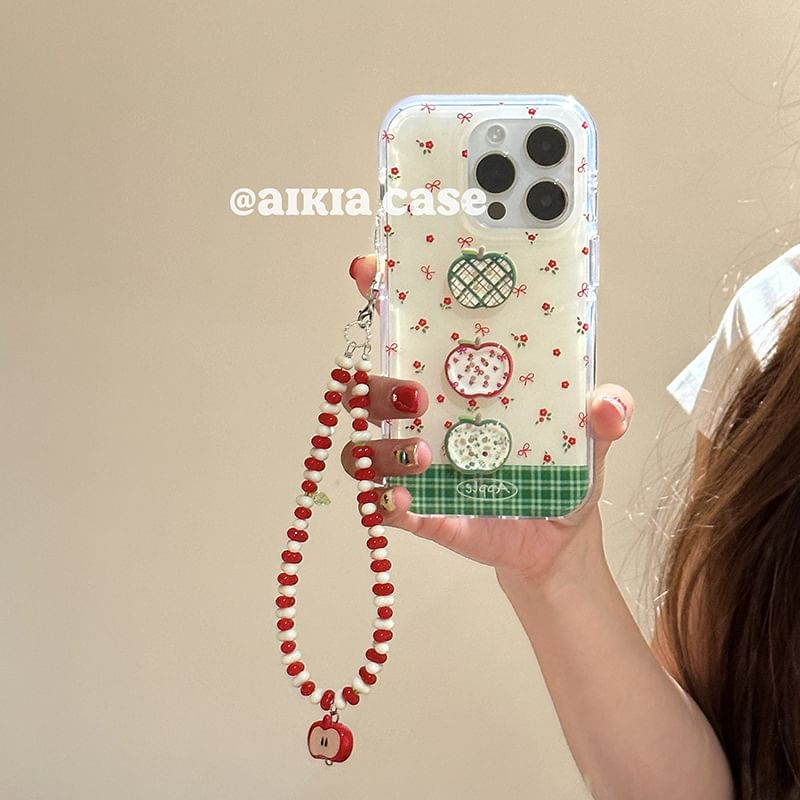 / Floral Case Set Strap Print Apple Beaded Phone