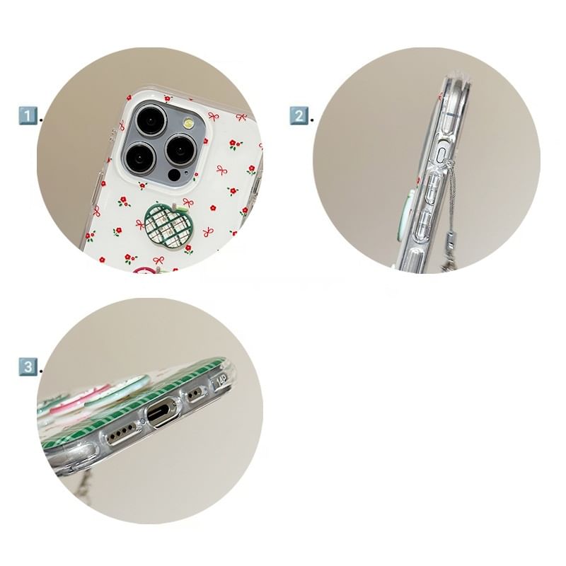 / Floral Case Set Strap Print Apple Beaded Phone