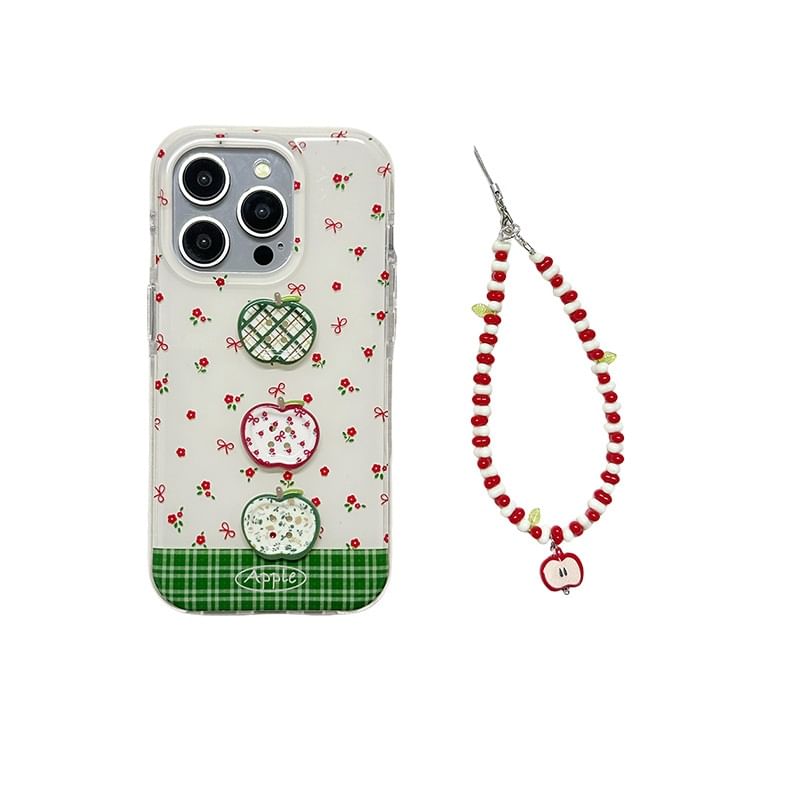 / Floral Case Set Strap Print Apple Beaded Phone