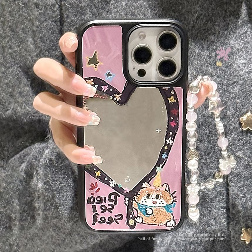 Mirror Set Shape Star Phone Case Heart Bead Strap /