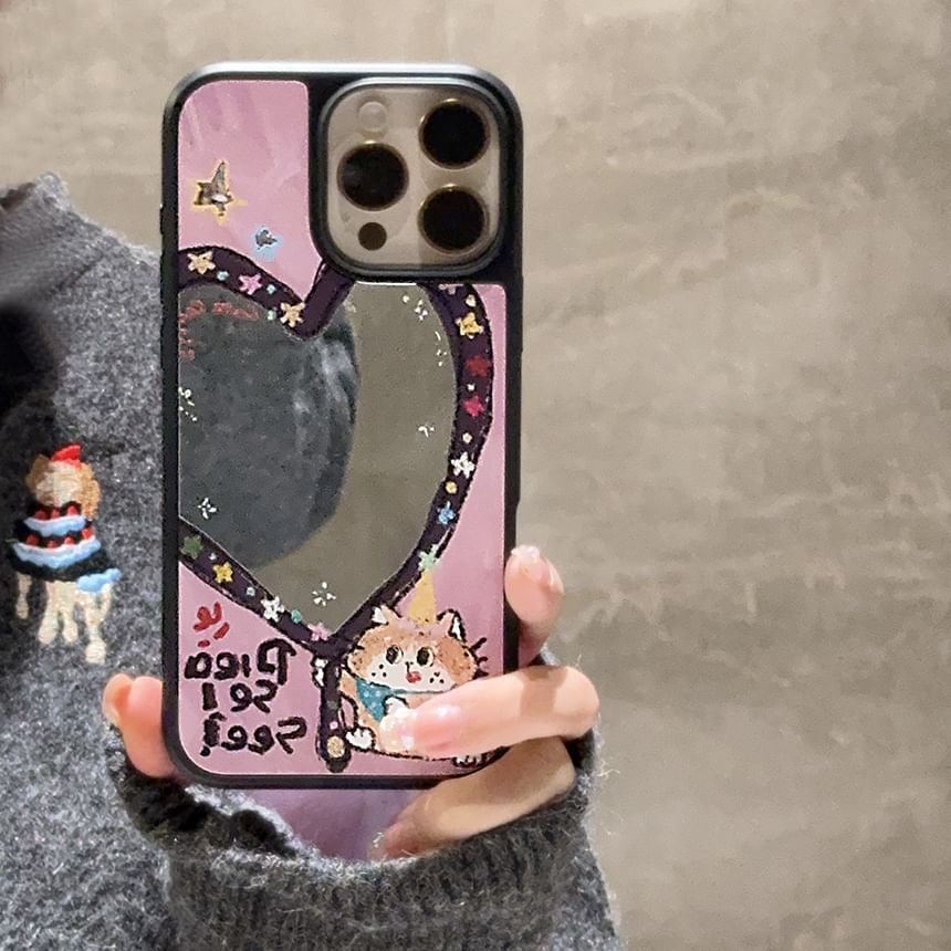 Mirror Set Shape Star Phone Case Heart Bead Strap /