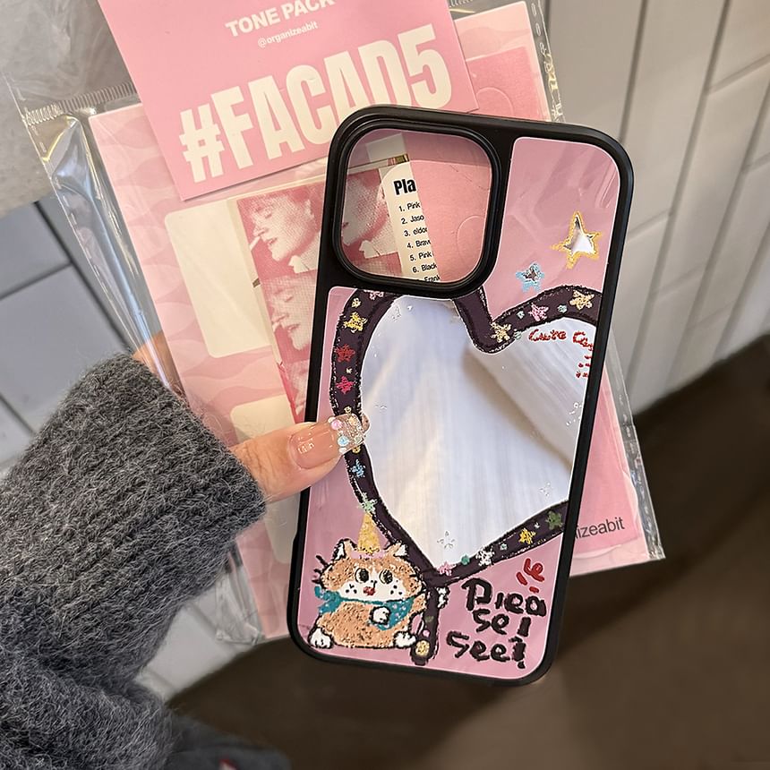 Mirror Set Shape Star Phone Case Heart Bead Strap /