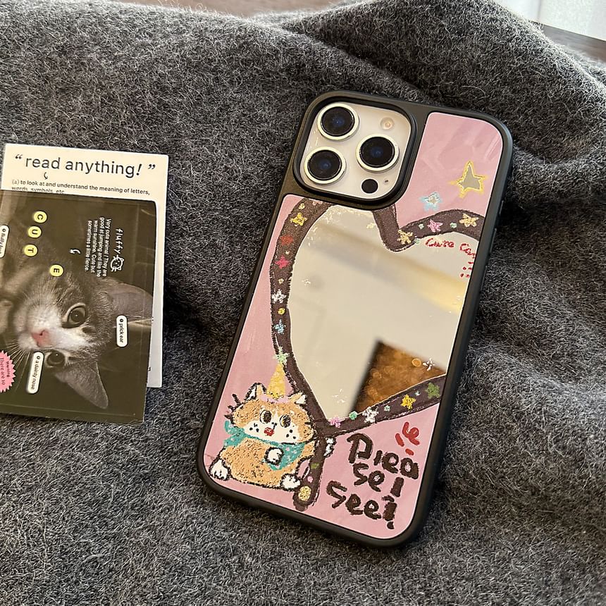 Mirror Set Shape Star Phone Case Heart Bead Strap /