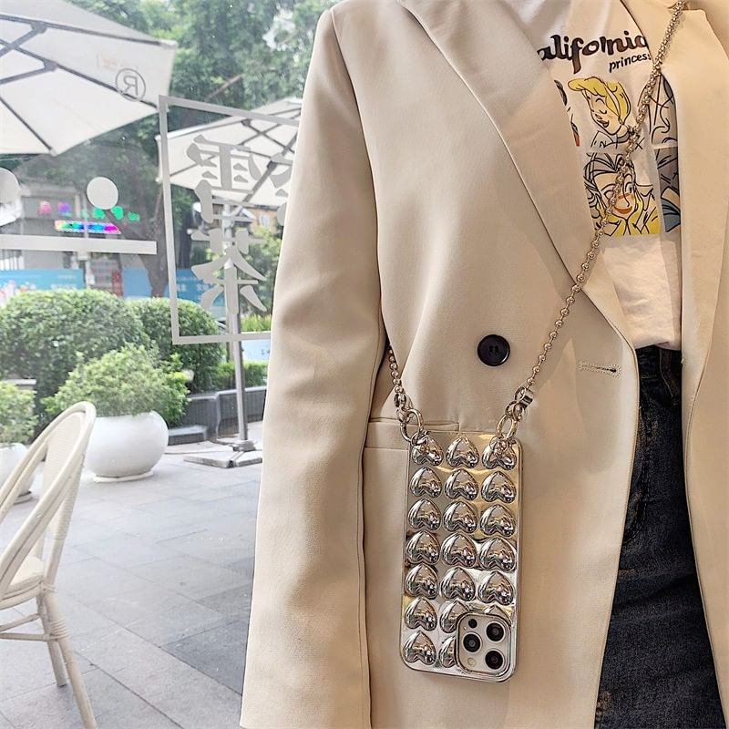 Set / Metallic Lanyard Phone Heart Case Strap