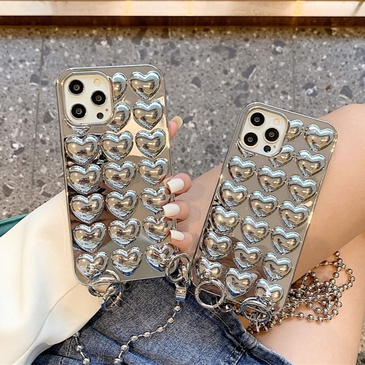 Set / Metallic Lanyard Phone Heart Case Strap