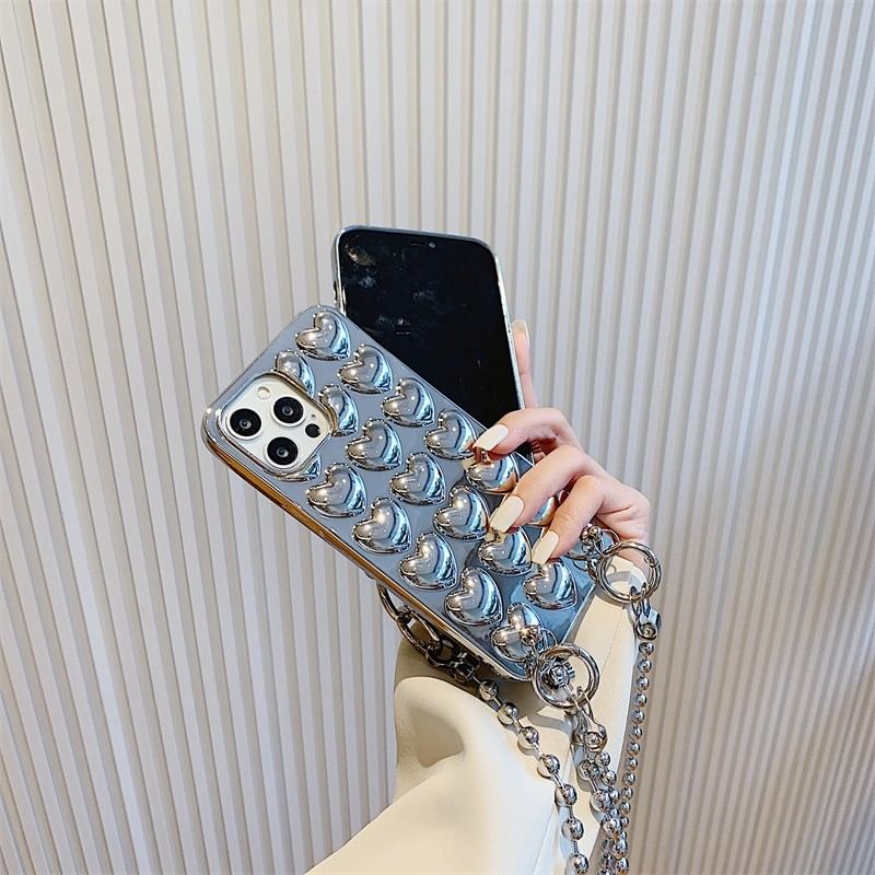 Set / Metallic Lanyard Phone Heart Case Strap