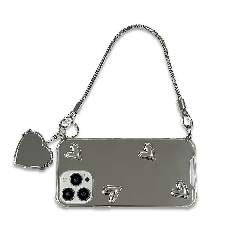 Decoration Mirrored Heart Phone Case Adhesive / Set with Strap