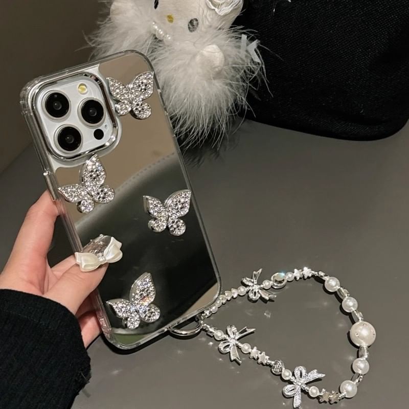 with Phone Mirrored Adhesive Decoration Case / Strap Set Butterfly