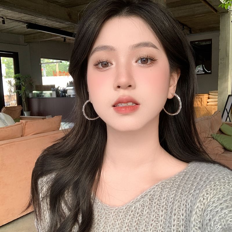 Silver Hoop Rhinestone Earring 925 Sterling