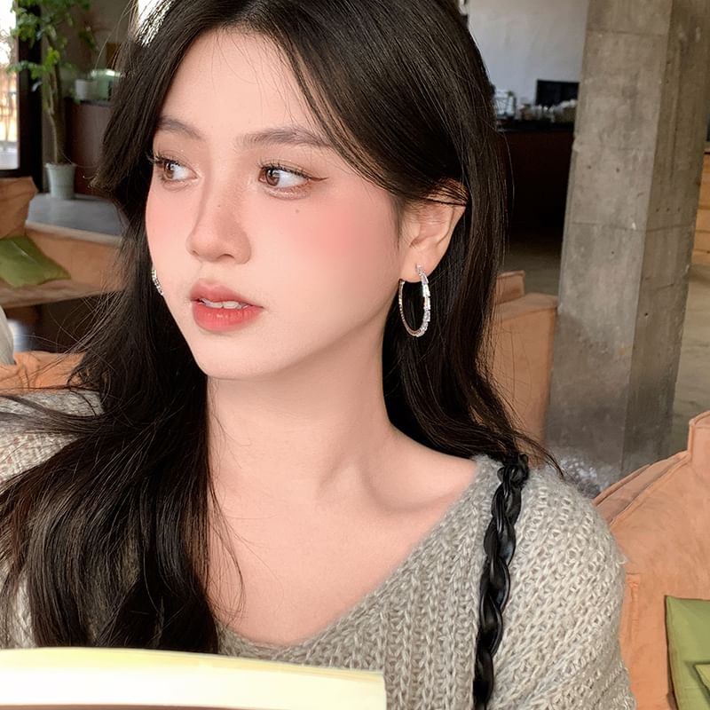 Silver Hoop Rhinestone Earring 925 Sterling