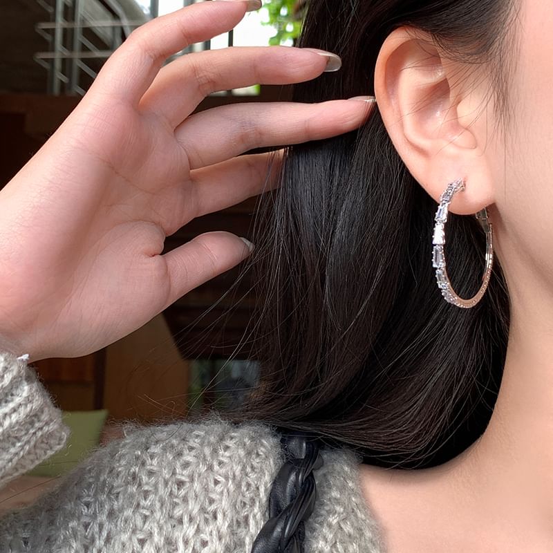 Silver Hoop Rhinestone Earring 925 Sterling